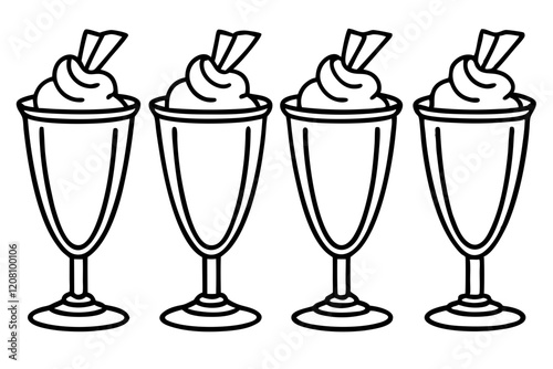 Modern Sundae Glass Line Drawings - Vector Set
