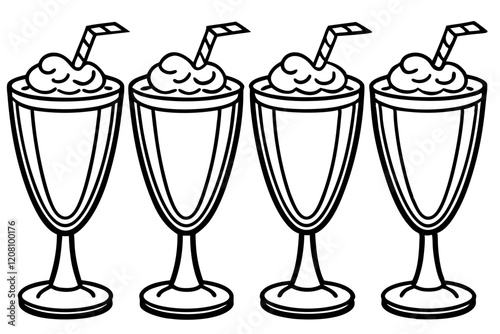 Modern Sundae Glass Line Drawings - Vector Set