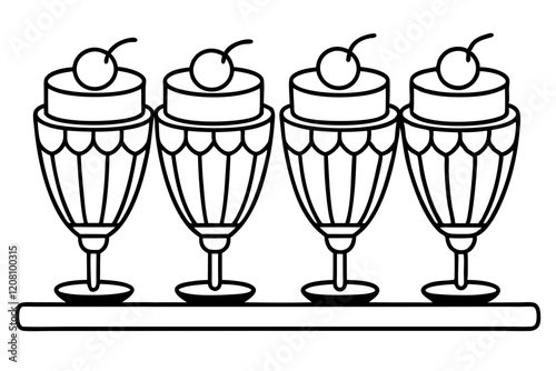 Modern Sundae Glass Line Drawings - Vector Set