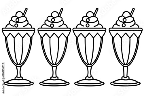 Modern Sundae Glass Line Drawings - Vector Set