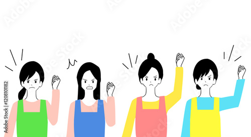 Illustration of an angry, protesting young housewife.