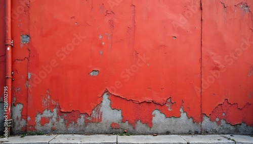 Old vintage concrete wall siding floor with painting red paint peeling worn distressed grungy texture for background wallpaper