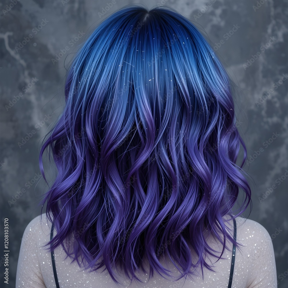 Naklejka premium Women Hair color with deep blue and purple ombré hairstyle with specks of white 