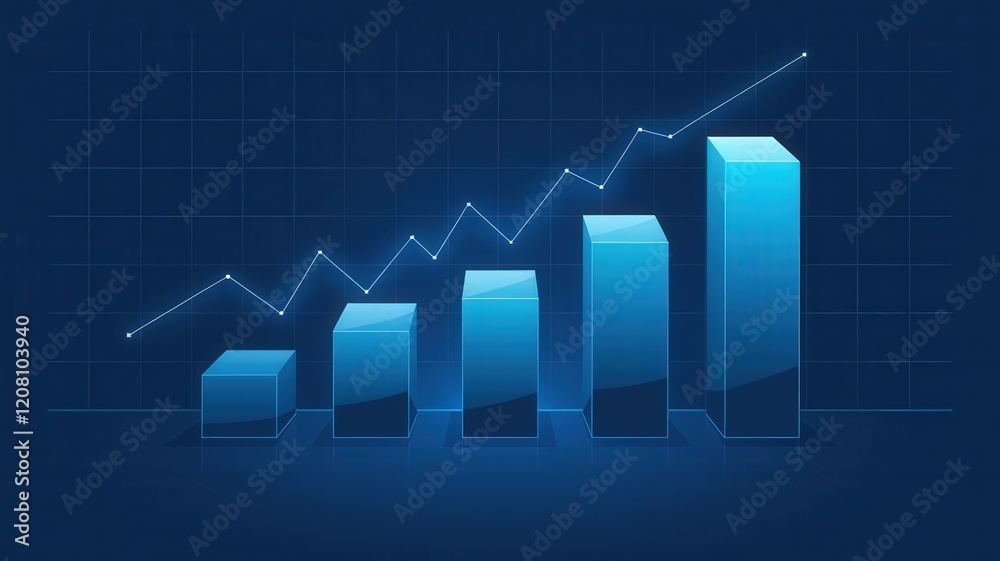 Rising Blue Bar Graph on Darker Blue Background Rising Blue Bar Graph on Darker Blue Background