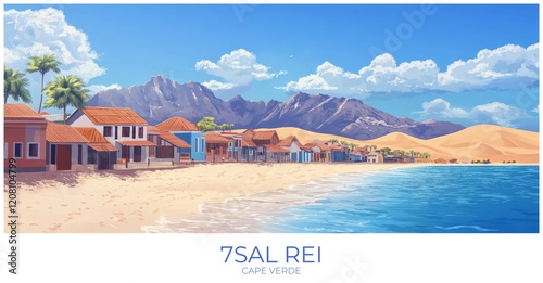 7sal rei Cape verde Travel Poster Flat Illustration Print Decor Gift Canvas Wall Art