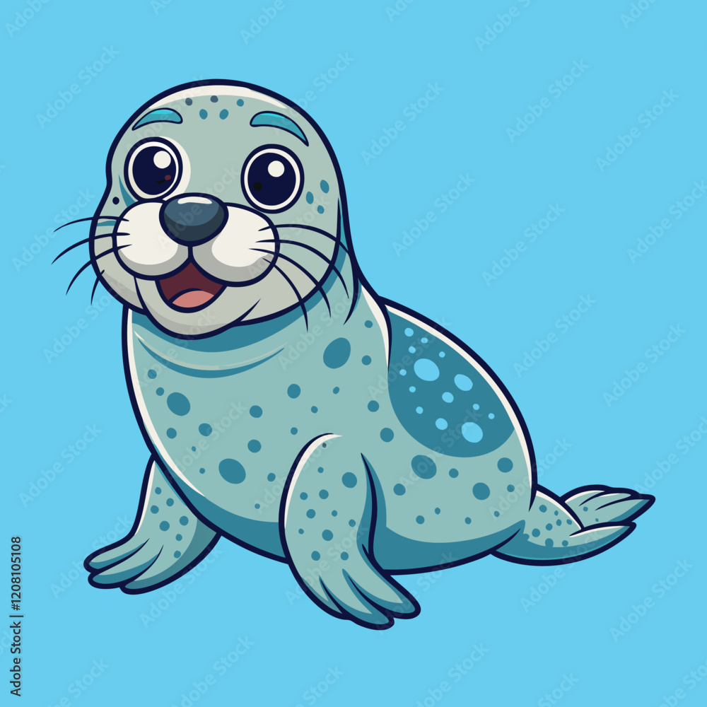 cartoon, animal, illustration, vector, character, isolated, baby, seal, cute, smile, blue, halloween, mammal, art, fun, sea, funny, monster, comic, mascot, ghost, drawing, elephant, octopus, smiling