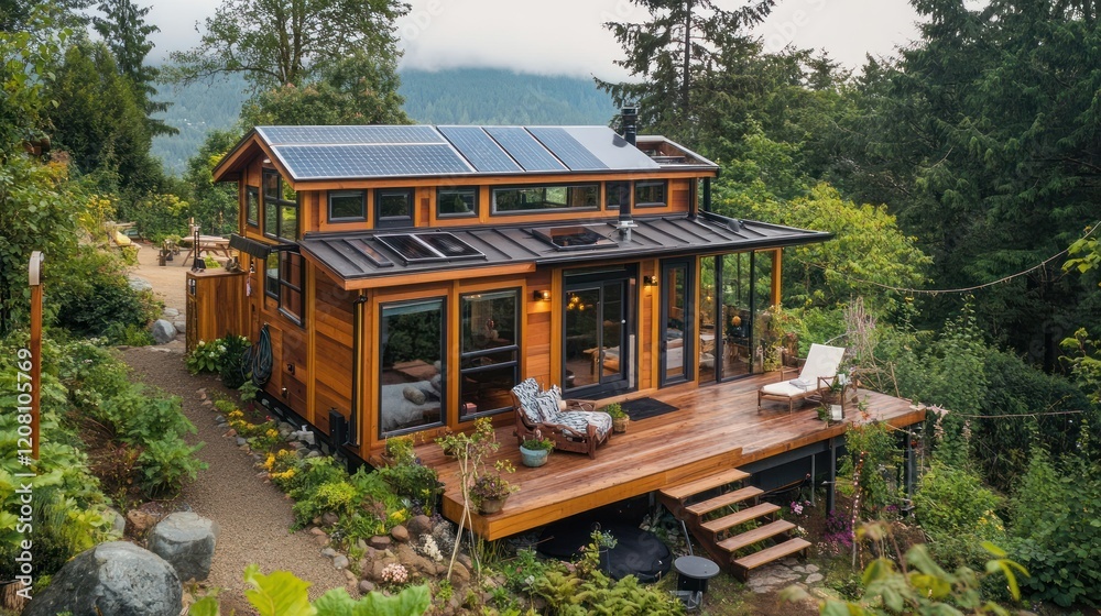 Tiny house layout with a focus on sustainability, integrating smart systems and energy-efficient designs Tiny house layout with a focus on sustainability, integrating smart systems and energy-efficient designs