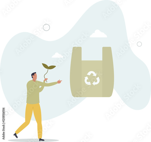 Bioplastics usage for sustainable bio packaging materials.Nature friendly and environmental product package with recyclable plastic .flat characters.