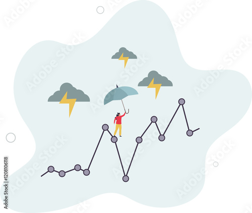 Risk and uncertainty, investment volatility or stock market and crypto currency fluctuation up and down, all weather strategy concept.flat characters.