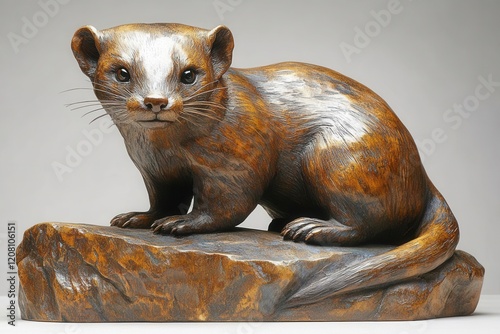 bronze sculpture of a ferret capturing its playful essence and fine details in a polished artistic representation the warm tones of the metal enhancing its charm and presence in a subtle display photo