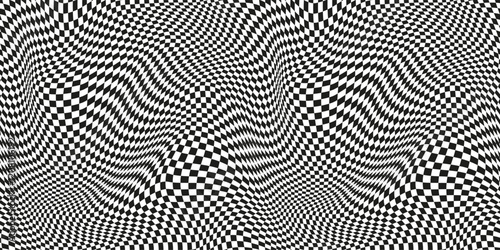 Seamless checkerboard wave background pattern. Checkered wave trippy. Groovy chessboard wave background Y2k style.