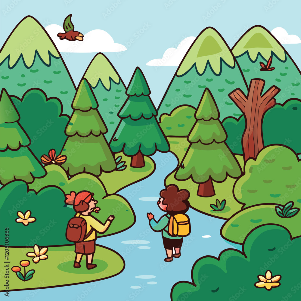 Fototapeta premium forest and trees on child water vector