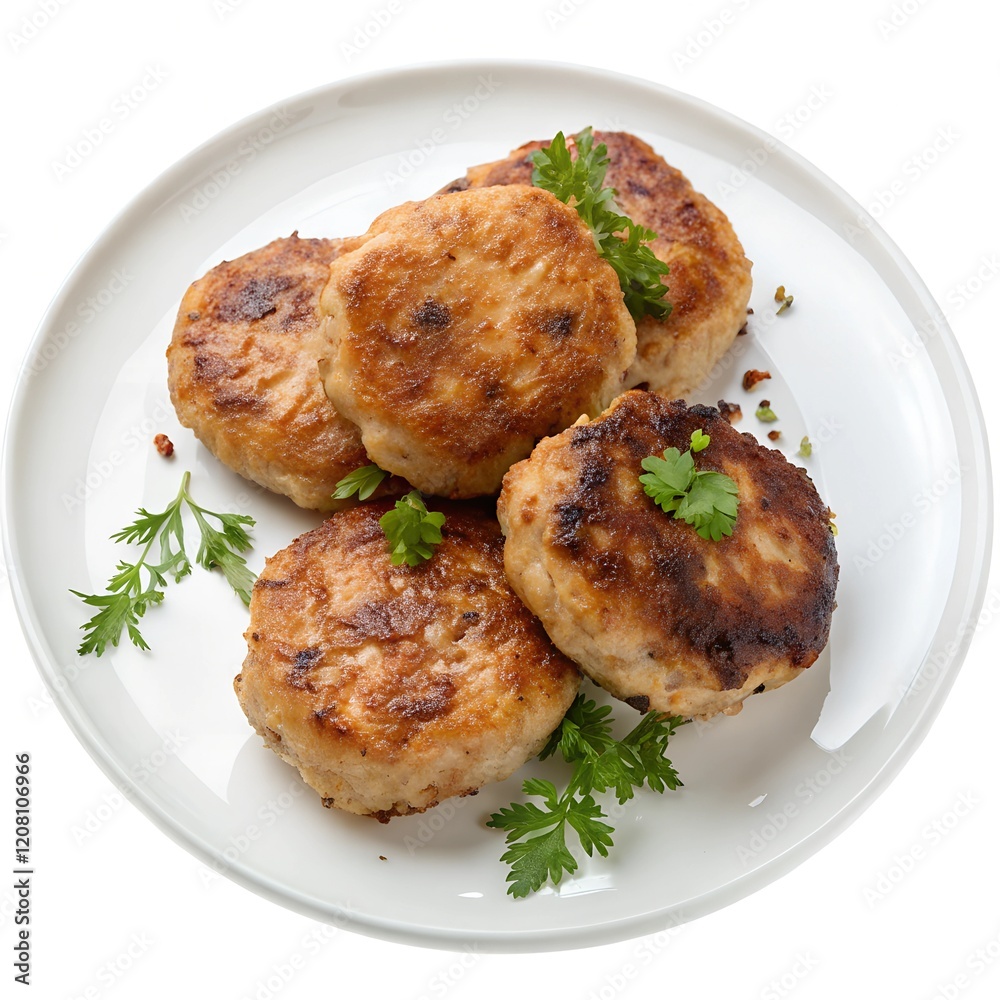 Plate with meat cutlets isolated on transparent background Plate with meat cutlets isolated on transparent background