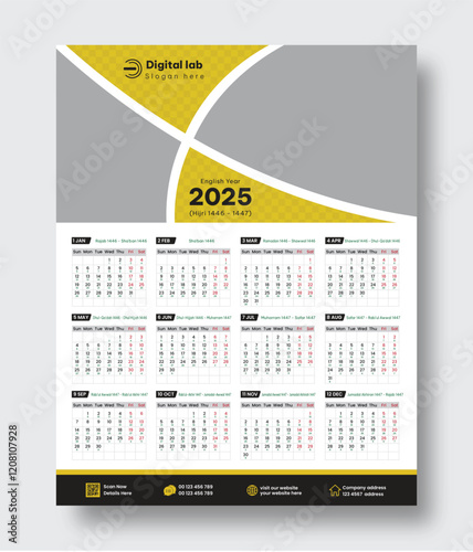 2025 One page Calendar or well calendar design 2025