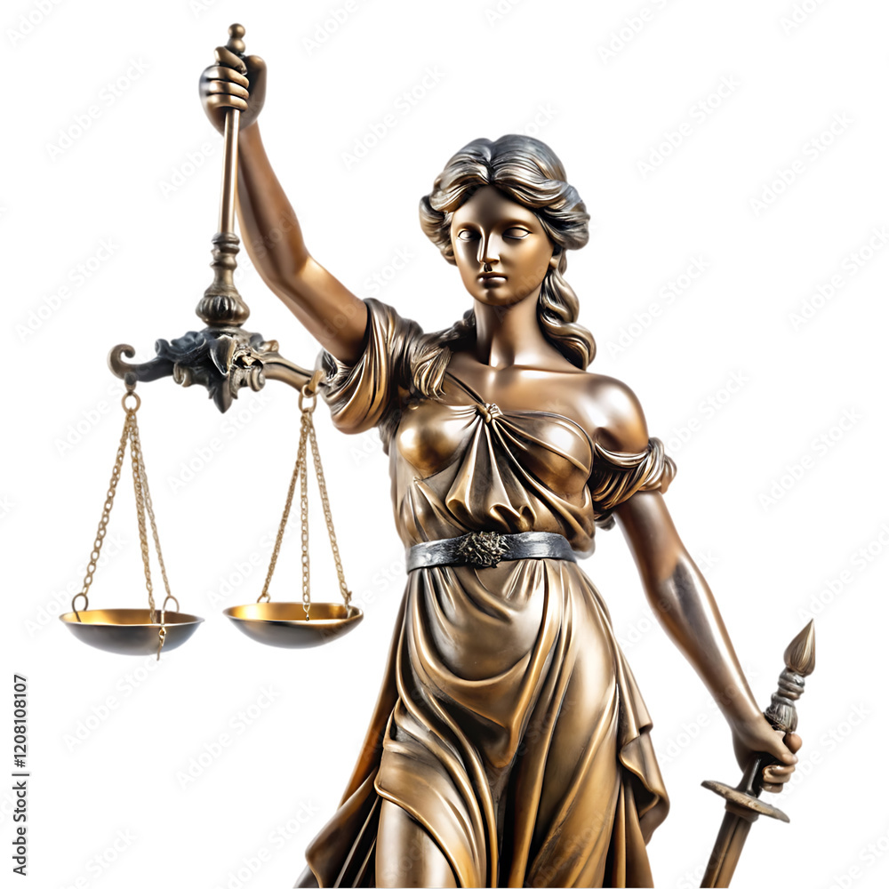 Fototapeta premium Lady Justice Bronze Statue Scales Sword Law Legal icon court power gavel judge figure