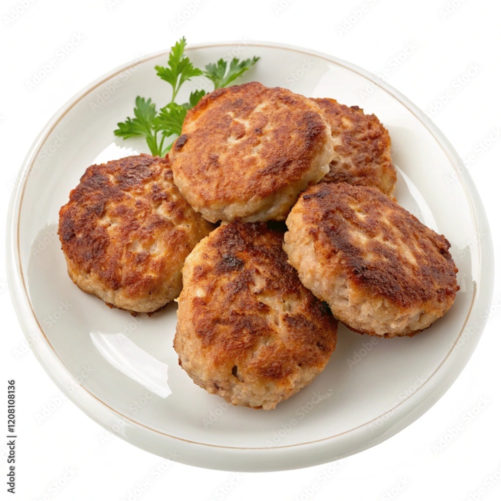 Plate with meat cutlets isolated on transparent background Plate with meat cutlets isolated on transparent background
