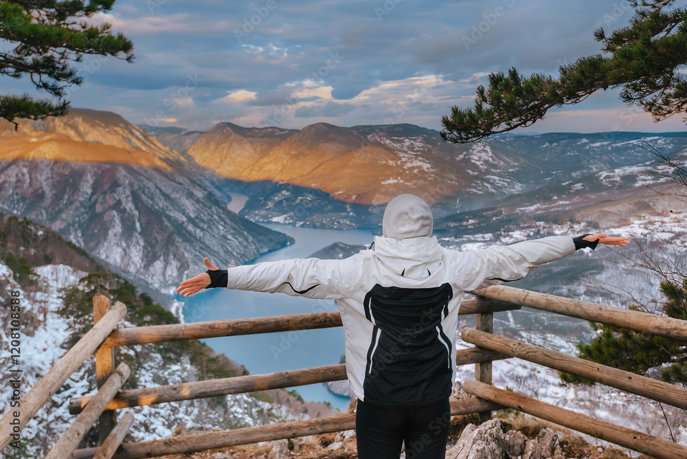 Woman Looking Sunrise on Banjska Stena Viewpoint