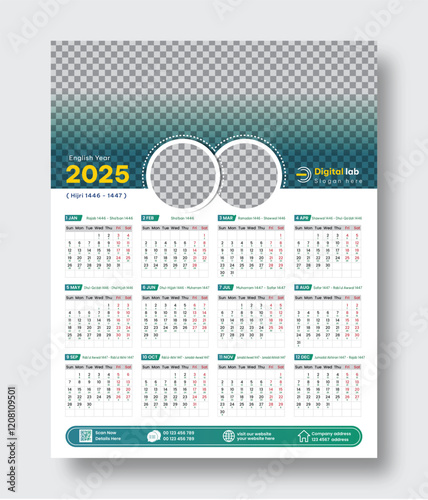 2025 One page Calendar or well calendar design 2025