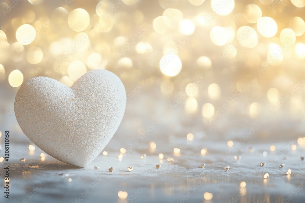 Fototapeta premium Radiant heart nestled in enchanting bokeh scene featuring sparkling lights and delicate heart shapes, perfect for romantic themes or personal connections