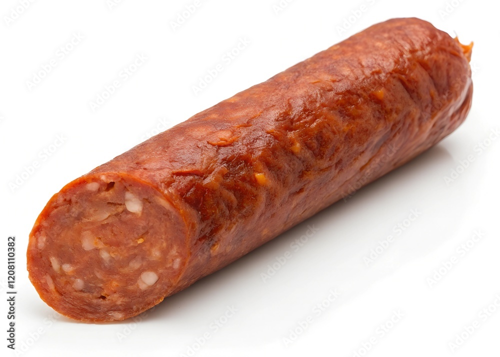 Chorizo is a spicy pork sausage native to Spain and Portugal, isolated on white background
Chorizo is a spicy pork sausage native to Spain and Portugal, isolated on white background