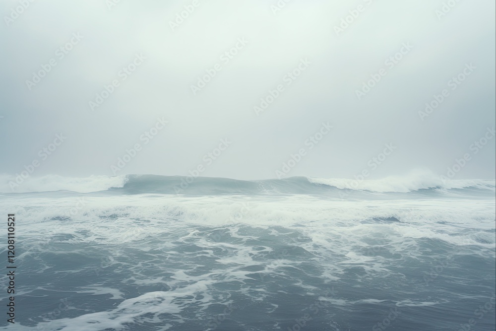 Foggy Ocean Waves. Moody Nautical Background of Calm Sea with Misty Horizon Foggy Ocean Waves. Moody Nautical Background of Calm Sea with Misty Horizon