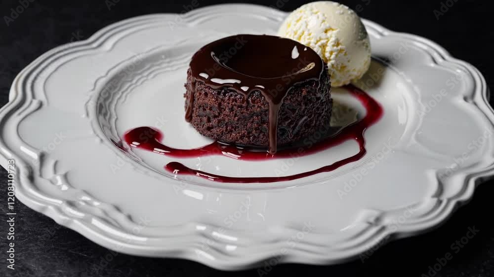 Rich Chocolate Cake Paired with Fresh Berry Garnish Rich Chocolate Cake Paired with Fresh Berry Garnish