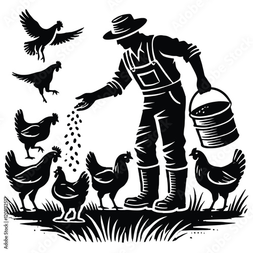 Farmer Feeding Chickens