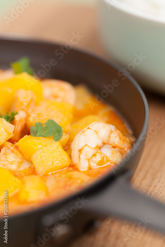 Red curry with shrimp, mango and pumpkin.