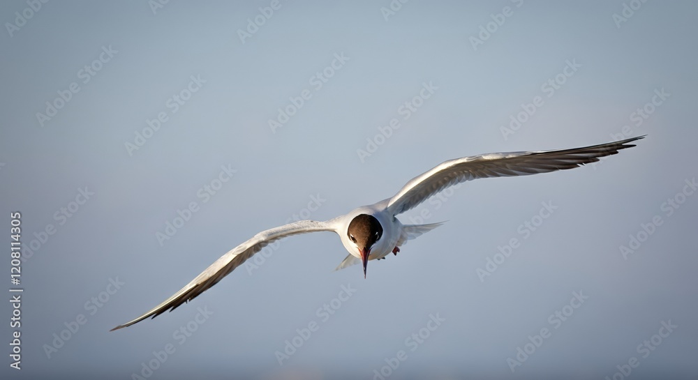 Elegant bird soaring gracefully against a clear blue sky Elegant bird soaring gracefully against a clear blue sky