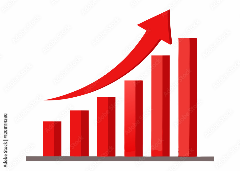 Red upward arrow graph showing rising trend, cut out. Red upward arrow graph showing rising trend, cut out.