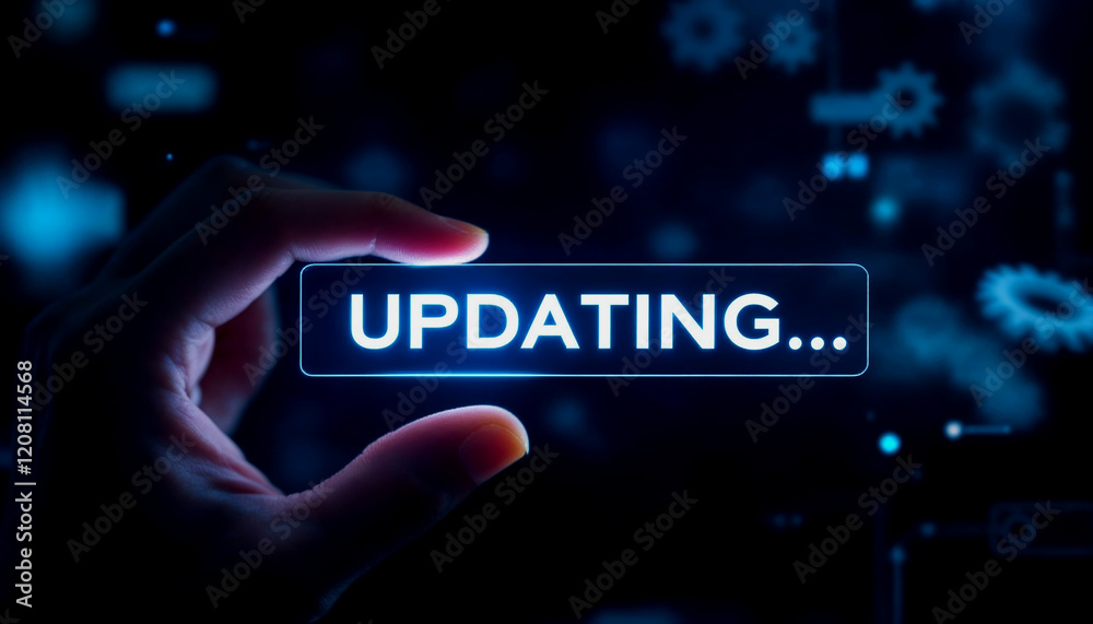 Hand Holding a Futuristic Updating Interface Hand Holding a Futuristic Updating Interface