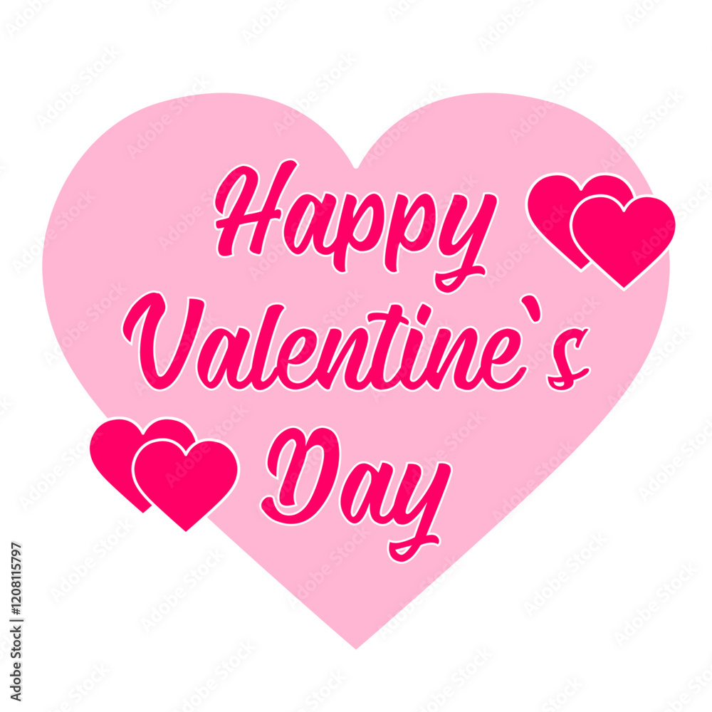 Fototapeta premium Happy Valentine's Day card. Pink hearts. Love symbol. Vector illustration with white background.