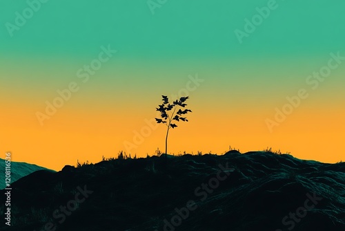 Silhouette of Sapling Growth in Minimalist Style