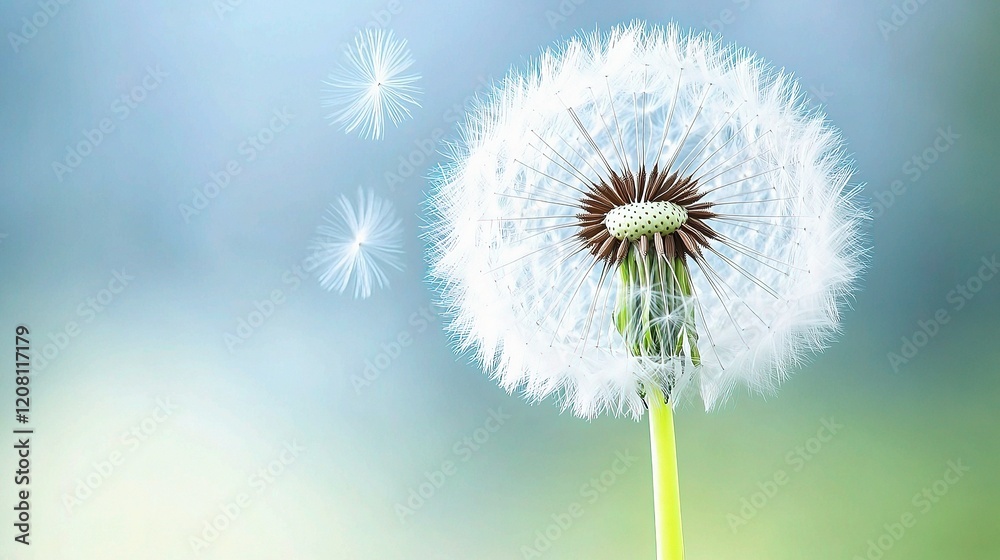 Naklejka premium Detailed Close-Up of a Delicate Dandelion Puff with Airy Texture