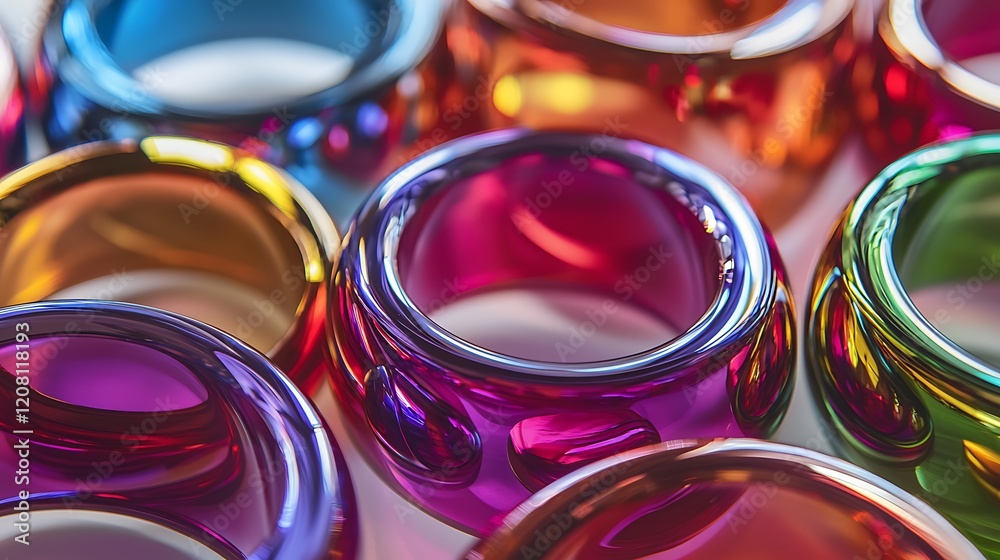 A collection of colorful rings made of glass or plastic A collection of colorful rings made of glass or plastic