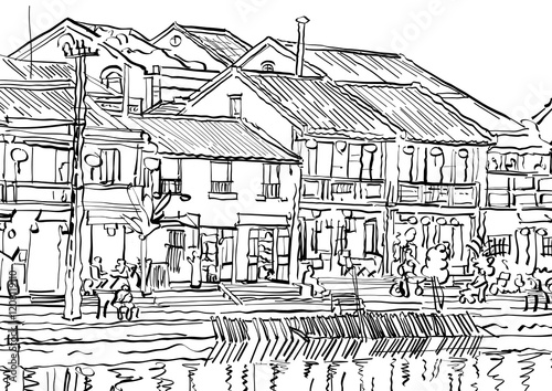 Quang Nam, Hoi An old quarter by hand sketch drawing photo