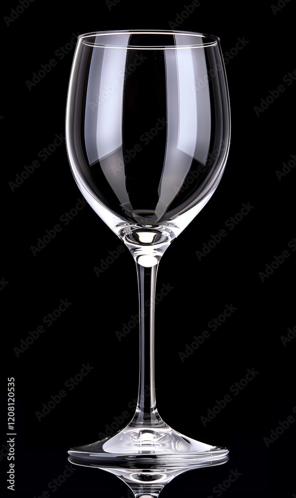 Elegant empty wine glass standing on black background Elegant empty wine glass standing on black background