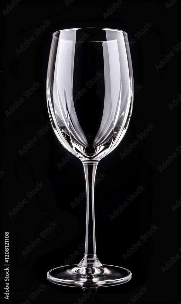 Elegant empty wine glass standing on black background Elegant empty wine glass standing on black background