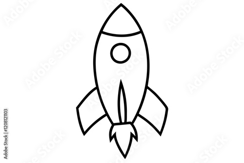 Rocket Icon with Fins, Exhaust and Flame - Vector Illustration