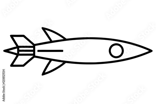 Rocket Icon with Fins, Exhaust and Flame - Vector Illustration