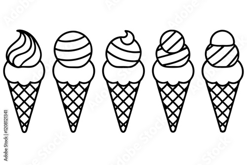 Stylish Ice Cream Line Art Set