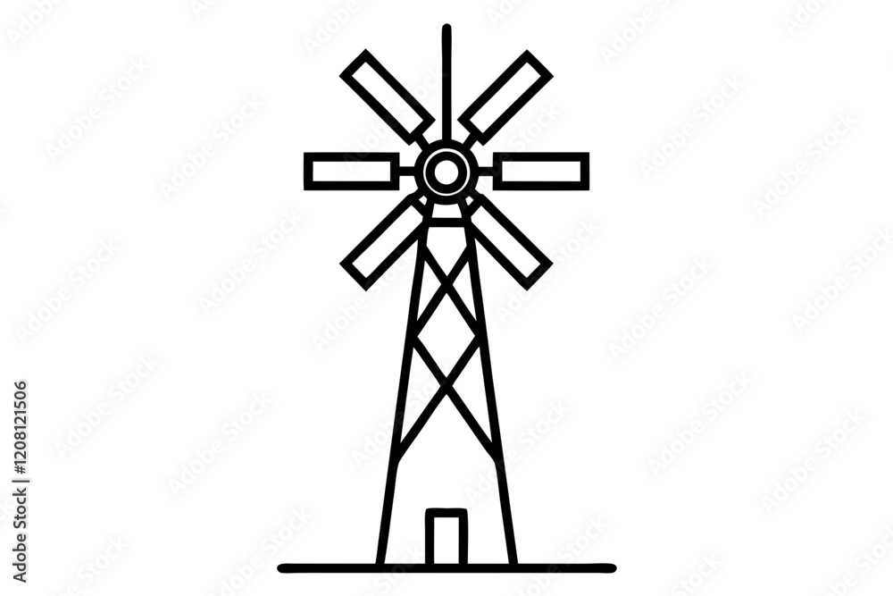 Detailed Windmill Vector Icon with Rotating Blades Detailed Windmill Vector Icon with Rotating Blades