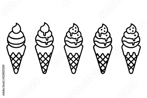 Stylish Ice Cream Line Art Set