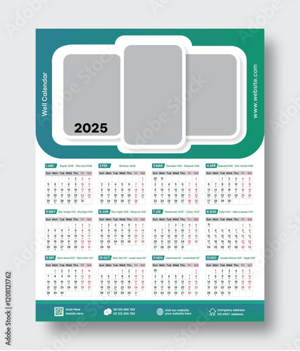 2025 One page Calendar or well calendar design 2025