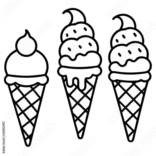 Stylish Ice Cream Line Art Set