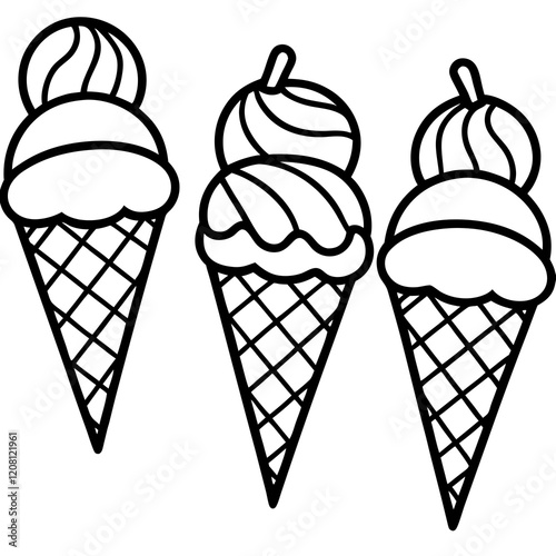 Stylish Ice Cream Line Art Set