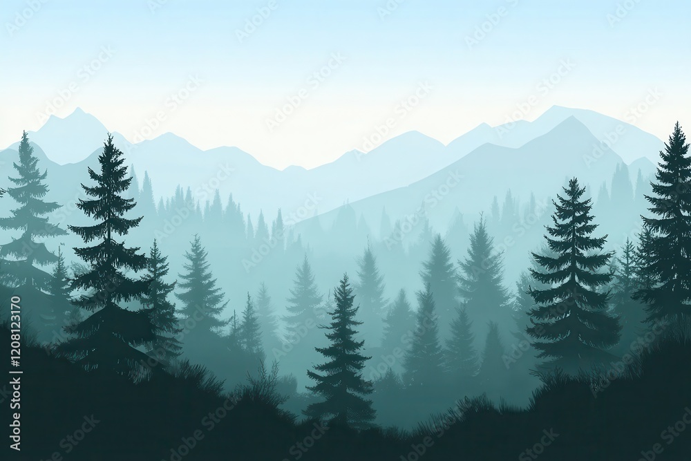 Fototapeta premium Serene evergreen pine forest landscape showcasing lush greenery and bright sky for nature enthusiasts and outdoor lovers