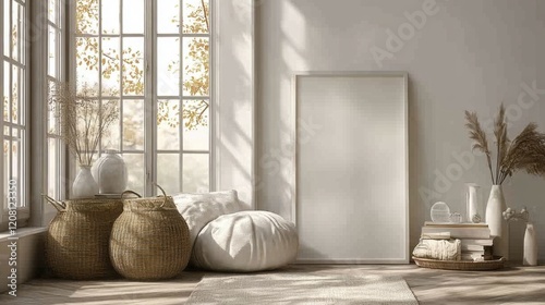 Cozy Minimalist Interior with Natural Light and Decorative Elements