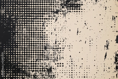 Scanned documentation, halftone distressed gradient, retro monochrome noise pattern, unique backdrop for creative projects, vintage textures for graphic design, artistic layer for printed materials photo