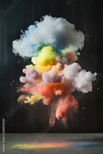 cloud-like burst of vibrant pigment dissolving into weightless atmosphere